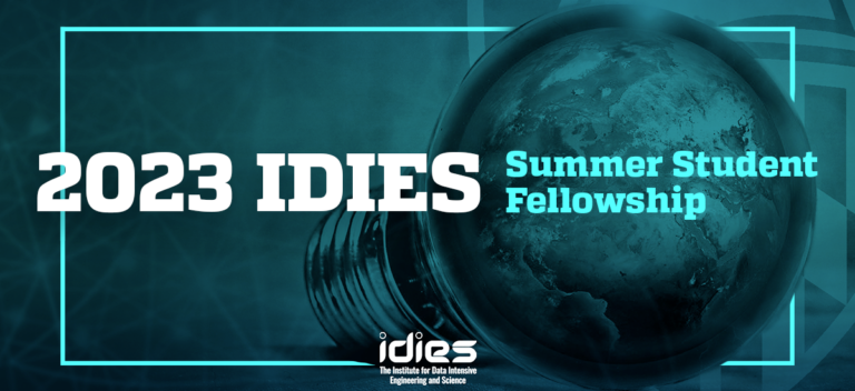 IDIES Summer Student Fellowship masthead image. A teal-toned image composite of a lightbulb on its side with the earth inside of it.